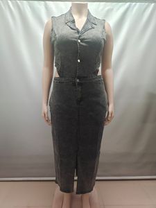 ZHEZHE Abbigliamento Femminile Europeo e Americano, Nuovo Abito Senza Maniche con Collo all'Americana e Bottoni, Moda Autunno-Inverno - Product Image 3