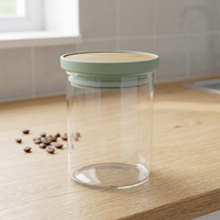 Pot de conservation hermétique en verre transparent avec couvercle en bambou et silicone vert, récipient alimentaire pour noix de cajou, noix de pécan, organisateur de garde-manger