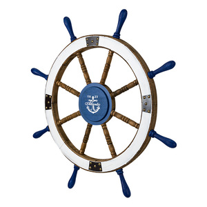 Solid Wood Ship Steering Wheel 100cm Blue Anchor Mediterranean Style <b>Wall</b> <b>Decor</b> Home Decoration - Product Image 4