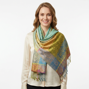 Latest Trendy Pure Silk Jamavar Jacquard Shawl Handmade Long Scarf Dyed Woven Pattern Tassels Antique Design High-quality Autumn - Product Image 1