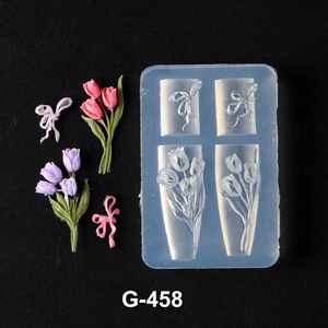 5D Tulip ikatan kuku jimat silikon cetakan manis Bowknot desain seni ukiran Resin cetakan motif bunga lembut cetakan cetakan cetakan alat - Product Image 5