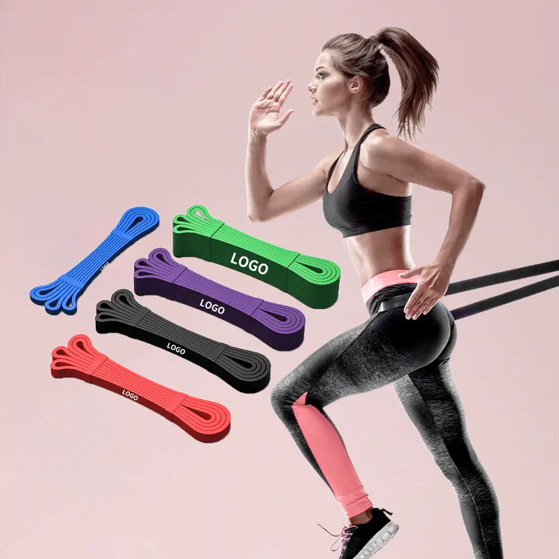 Personalize Wholesale Custom Yoga Gym Elastic Fitness Long Printed Latex Resistance Band Exercise Resistance Loop Bands with Set