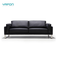 Luxuriöses Schwarzes Leder-Chefsessel-Sofa-Set mit Holzrahmen und Edelstahlbeinen für Wohnzimmer, Hotel und Schule