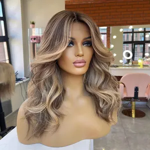 Luxo Cremoso Balayage Peruca Natural Com Curto Frontal Europeu Cabelo Humano 10A Raw Perucas Hd Lace Blonde