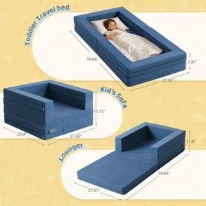 TenderPlayful Factory <span class=keywords><strong>Lit</strong></span> de voyage personnalisé pour tout-petits 3 en 1 Canapé-<span class=keywords><strong>lit</strong></span> convertible Portable Flip Openwith Housse lavable Bleu marine - Product Image 1