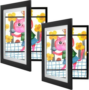 Cadre d'art pour enfants sur mesure avec passe-partout, pour affichage et rangement d'œuvres d'art interchangeables, noir et blanc, pour mur ou table - Product Image 1