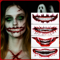 Tatouages temporaires réalistes pour Halloween, grande bouche effrayante, faux tatouages imperméables, accessoires de costume d'horreur