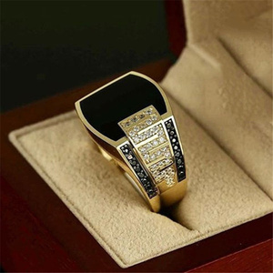 Punk Herrenringe Vintage Rechteckige Geometrie-Ringe Glitzernde Diamantringe für Männer - Product Image 5