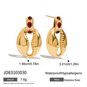 ชุดตุ้มหูสไตล์โบฮีเมียนสีทองแบบชั้นเก๋ไก๋สไตล์โบฮีเมียนประดับอัญมณีสีแดงเปลือกวัว - Product Image 3