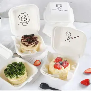 Biodegradable Sugarcane Pulp Tart Dessert Box Noodle Take Away Burger Box Food Package Disposable Cupcake Box