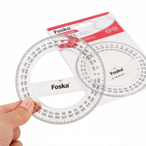 Foska - Transportador de ángulos de plástico transparente y resistente de 360 grados con escala de alta definición para estudios y trabajo en el aula, ideal para el regreso a clases - Product Image 1