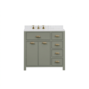 Meuble-lavabo moderne autoportant en bois massif et contreplaqué, laqué PU, 30/36 pouces, étanche, avec miroir mural et vasque en porcelaine - Product Image 1