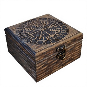 Caja de madera tallada con el martillo de Thor |   Caja de Recuerdos con Diseño de Círculo Rúnico Mjolnir, con Cierre Metálico, Ecológica y Pulida, para Joyería al por Mayor - Product Image 5