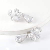 925 Sterling Silver Anting Wanita Bunga Menggantung, Anting-Anting Jatuh Bunga Zirkonia Kubik Pave