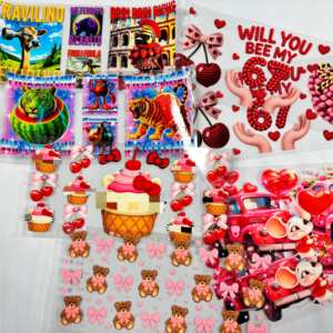 Nouveau modèle, autocollants DTF UV imperméables <span class=keywords><strong>de</strong></span> bonne qualité, motifs dessin animé, pour gobelets, sacs à dos, livres, transfert d'impression - Product Image 1