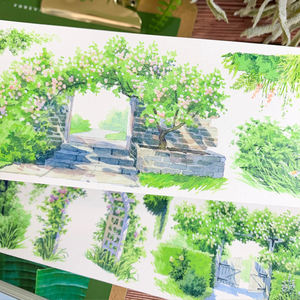 1 rollo <span class=keywords><strong>de</strong></span> cinta <span class=keywords><strong>de</strong></span> cuaderno <span class=keywords><strong>de</strong></span> diseño <span class=keywords><strong>de</strong></span> paisaje, casas <span class=keywords><strong>de</strong></span> paisaje, árboles, nubes, palabras, edificios, montañas y ríos - Product Image 4