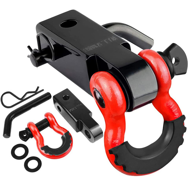 Heavy Duty 2 in 5 Tons Tow Bar Trailer Hitch Receiver 3/4" D Ring Bow Shackle