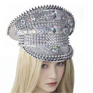 Sombrero de Capitán con Lentejuelas Plateadas y Púas de Diamantes de Imitación Estilo Y2K de Manwu Fashion, Unisex para Adultos, Ideal para Festivales, Fiestas, Conciertos y Escenarios - Product Image 1