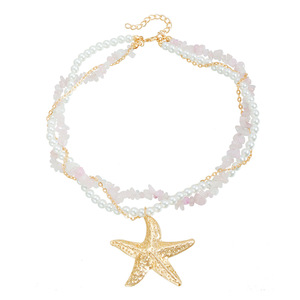 Joyería Fresh Ins Style Piedra triturada Cuarzo Rosa Estrella de mar Colgante Playa Vacaciones Collar informal - Product Image 5