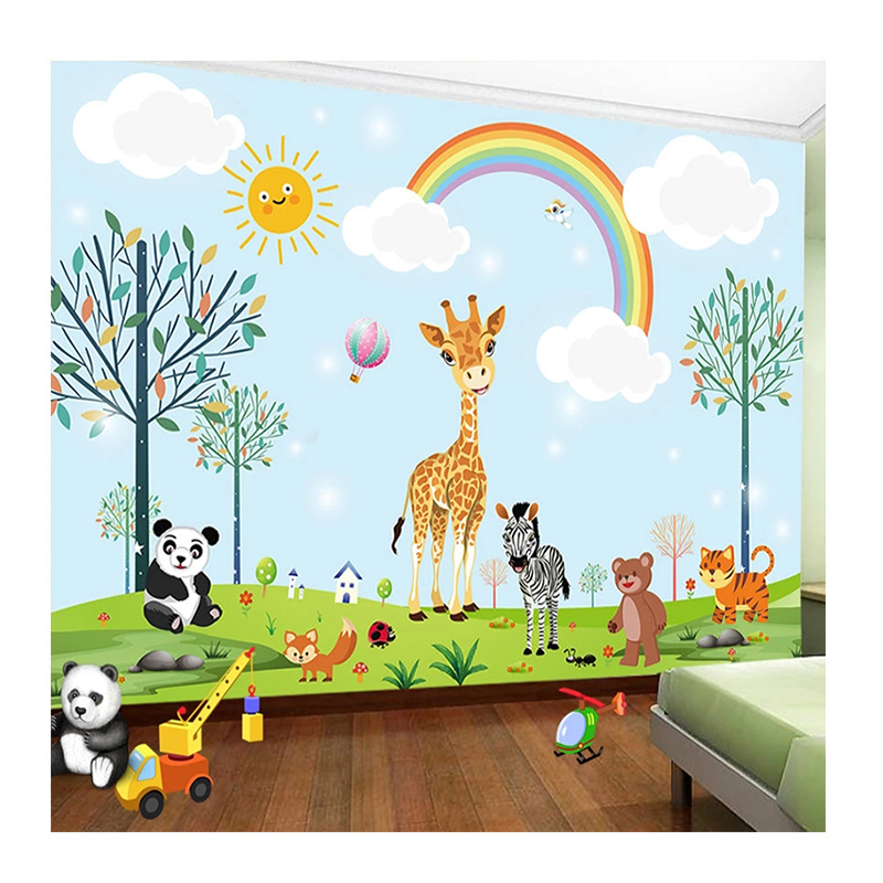 KOMNNI carta da parati murale personalizzata 3D Cute Cartoon Animal Children Room Background Wall Decor Kid Peel And Stick Wall murale