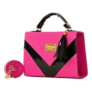 Sac bandoulière Fana Mariola en cuir verni colorblock avec fermeture éclair et pompon, sac à bandoulière pour femme été - Product Image 4
