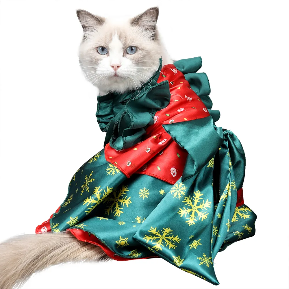Capes extensibles vert foncé, imprimé, motif fin, cadeau de noël, robe pour chat de compagnie