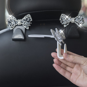 Crochets de dossier de siège de voiture pour sacs, avec nœud mignon et strass, organisateur de dossier, clips de fixation, accessoire intérieur automobile - Product Image 3