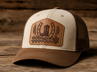 Casquette Trucker Structurée à 6 Panneaux en Maille avec Patch en Cuir Gaufré en Forme de Bouclier, Logo Personnalisé, Vente en Gros, 216 Couleurs, OEM ODM, Coiffes Western