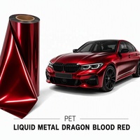 Film de protection de carrosserie automobile en PET rouge sang de dragon métallique liquide 1,52*15m 7,5mil, autocollant chromé haute brillance à changement de couleur