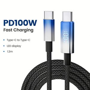 พร้อมจัดส่ง อุปกรณ์เสริมโทรศัพท์มือถือ Android สายชาร์จ USB C จอ LCD แสดงผล PD 100W 5A สายชาร์จเร็ว USB C to C แบบยืดหยุ่น พร้อมฟังก์ชั่นชาร์จ - Product Image 1