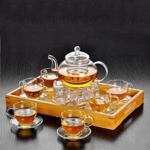 Ensemble <span class=keywords><strong>de</strong></span> théière et <span class=keywords><strong>de</strong></span> tasses à thé en verre borosilicate transparent résistant à la chaleur, <span class=keywords><strong>de</strong></span> luxe, pour les fêtes, avec <span class=keywords><strong>chauffe</strong></span>-thé - Product Image 1