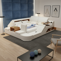 Neues Design Modernes Schlafzimmer Smart-Bett mit Stauraum Lederbett Multifunktions-Massagebett Tatami-Bett Möbel mit USB-Ladeanschluss und Lautsprecher