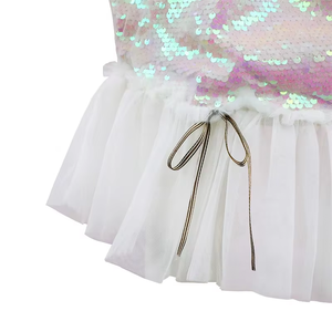 Set Gonna Lucida per Bambine con Paillettes, Tulle a Sirena, Orlo Arricciato, Iridescente, Aderente, con Fiocco, Vita Elastica, per Feste Danzanti, Rosa - Product Image 4