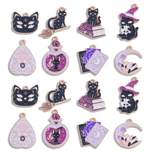 Colgantes de aleación DIY con diseño de gato mágico de la serie Tarot de dibujos animados, con efecto de goteo de aceite, accesorios de joyería para pulseras y collares - Product Image 1