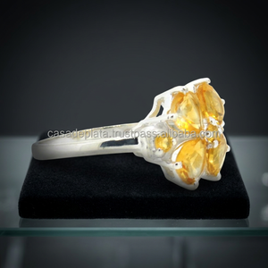 Bague en argent sterling 925 plaqué or rose, sertie d'une pierre précieuse citrine véritable, design floral classique, fabrication artisanale, taille triligne. - Product Image 3