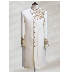 Sherwani élégant blanc brodé en soie pour mariage 2026 avec chaussures assorties, grandes tailles disponibles - Product Image 1