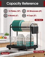 Égouttoir à vaisselle à 2 niveaux - Égouttoir à vaisselle en acier inoxydable avec porte-couverts pour l'organisation et le rangement du comptoir de cuisine