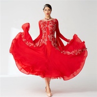 B-2019 lisse Fait Sur Commande robes de danse de compétition de haute qualité en mousseline de soie rouge danse de salon robes de Chine
