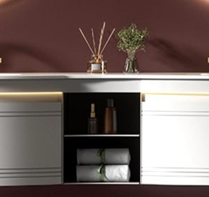 Mueble de baño de acero inoxidable de diseño moderno, tocadores de inodoro impermeables con lavabo de cerámica y espejo enmarcado para villas - Product Image 6