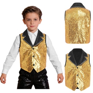 Gilet à Paillettes pour Garçons, Veste de Cérémonie à Revers Pointus, Ornée de Clous, en Satin Noir, pour Costume de Scène, Personnalisable - Product Image 5