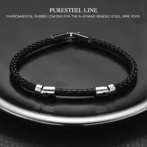 High Polished Men Luxury 316L Stainless Steel Knight Black Snake Skin Cool Jewelry Leather Bracelet For Men And Women DIY