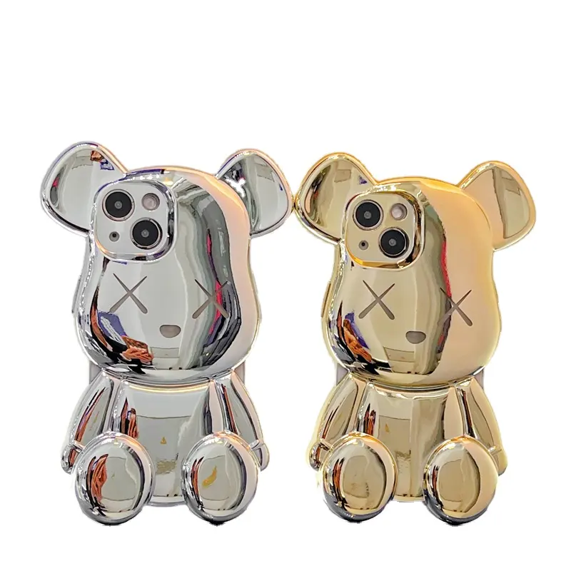 The trendy cartoon three-dimensional electroplated bear anti-fall fashion mobile for phone case is iPhone14promax 13pro 12 11