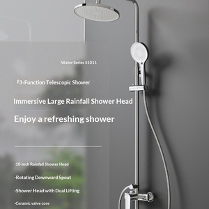 R&T S1011 Chrome Shower with Three Functions Lifting Top <b>Spray</b> Slide Bar Ceramic Core - Product Image 5