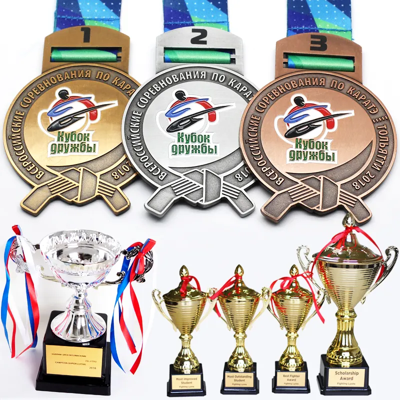 Custom Zinklegering Antieke Koperen Lege Metalen Award Sport Karate Medaillon Medaille En Trofee