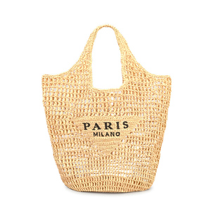 Borsa Tote in Paglia Intrecciata a Mano Estiva da <span class=keywords><strong>Donna</strong></span> con Logo Personalizzato, alla Moda, Traforata, da Spiaggia, Morbida, Ecologica, Leggera <span class=keywords><strong>e</strong></span> a Grande Capacità - Product Image 1