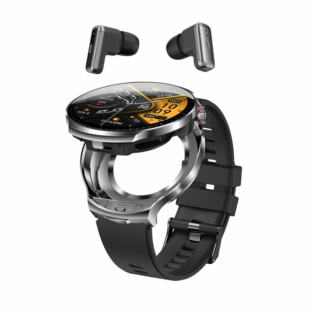 Source Factory Round Face SmartWatch TWS Earphone Multiple Sports Modes Waterproof Smart Watch with Earbuds