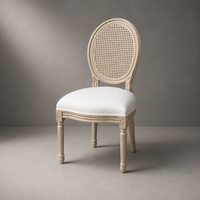 Chaise de salle à manger Louis XV antique française avec revêtement en cuir, structure en bois et dossier en rotin - Structure KD pour hôtels, banquets et événements de mariage