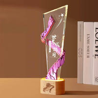 Nouveau trophée de cristal d'impression polychrome lumineux avec MH-J0799 de base de lumière en bois