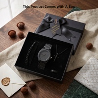 Ensemble Cadeau Luxe pour Homme : Montre, Collier, Bracelet et Bague Style Affaires - Option Cadeau Transfrontalier pour Petits Amis et Papas