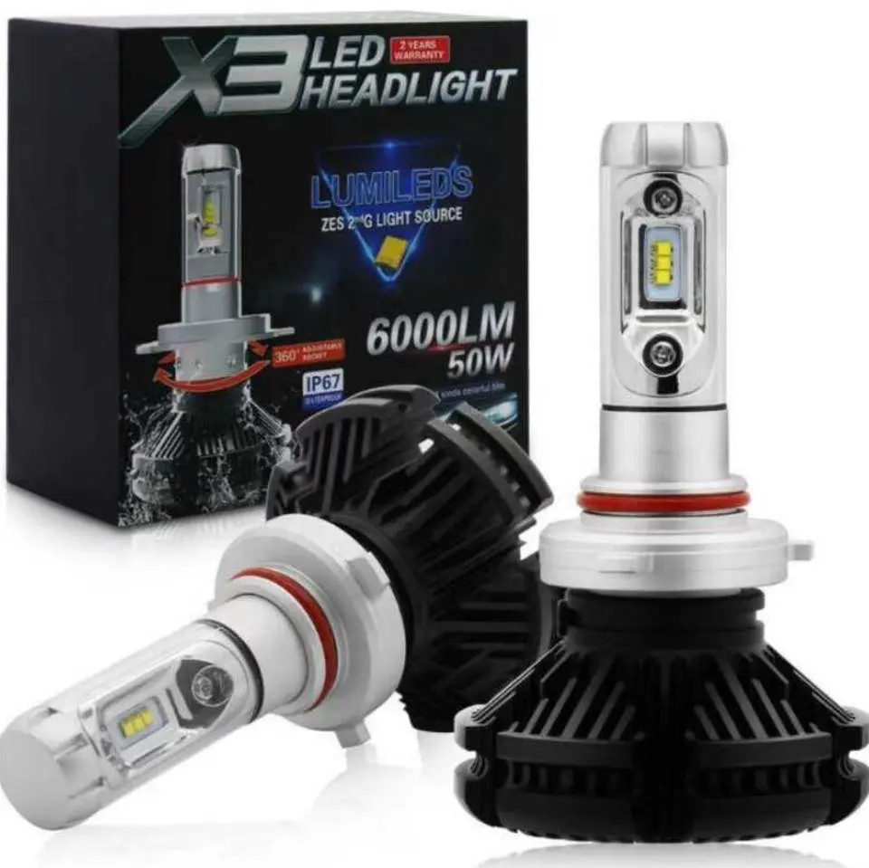 Fanless Led headlight X3 H4 12-24V 2 sides car headlight ZES Chips H4 H7 H11 9004 9007 6000LM LED car light bulb for all cars